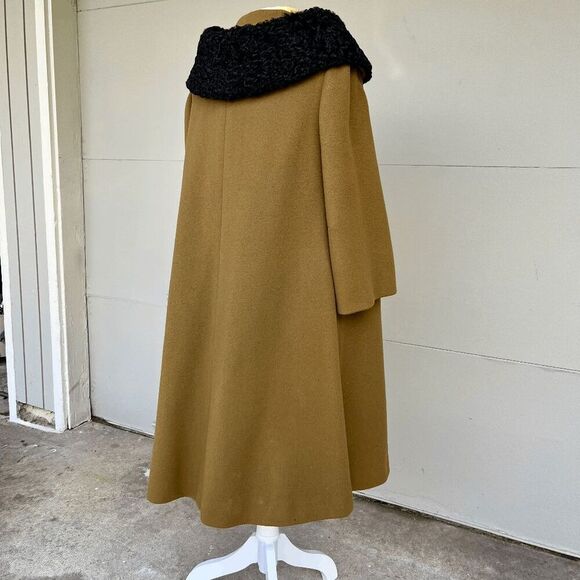 1950s Versailles Olive Wool Swing Coat Persian Lamb Fur Collar Union Made Canada - Picture 2 of 13